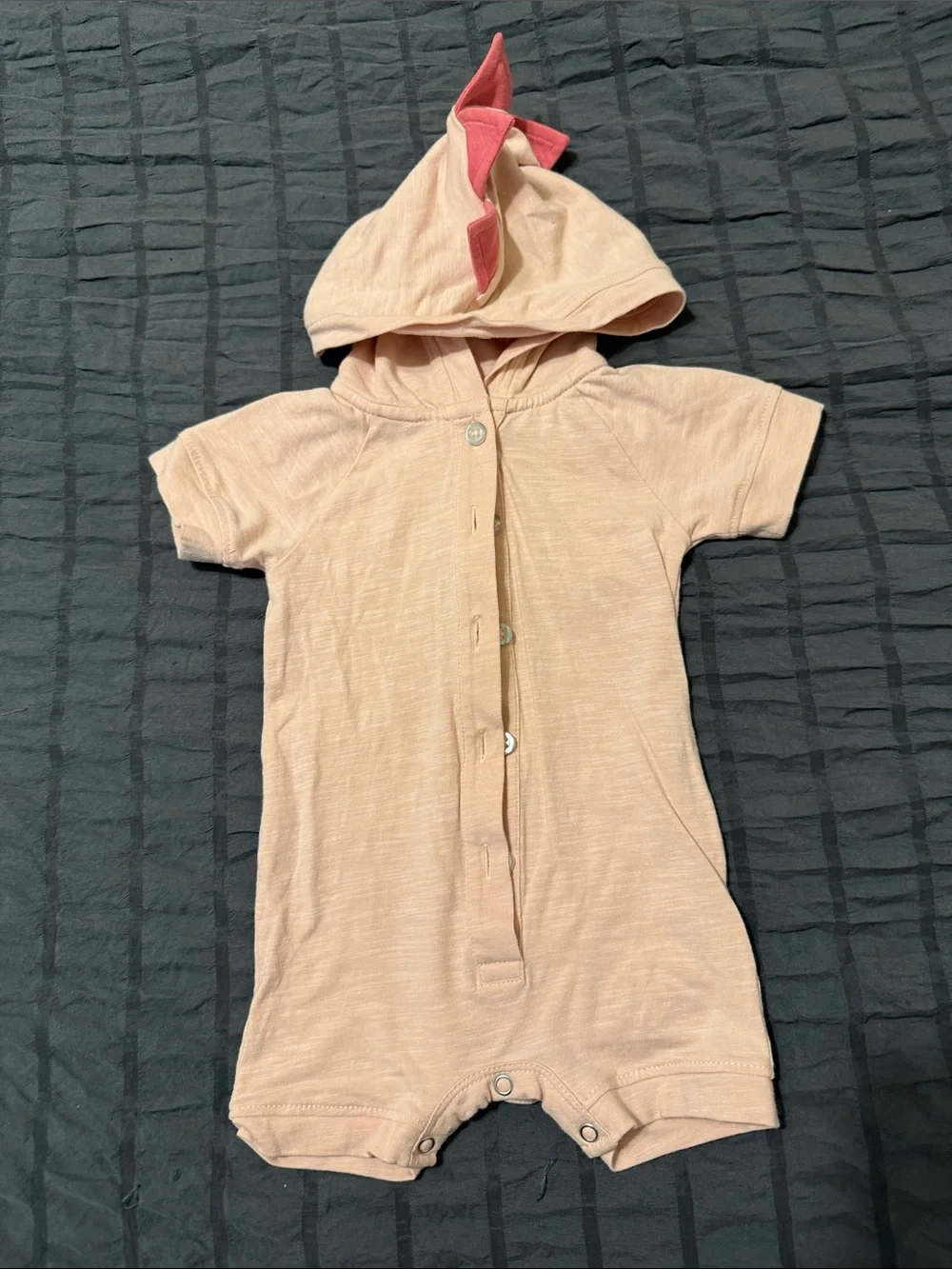 kate quinn Peach Hooded Dino Romper with Pink Spikes